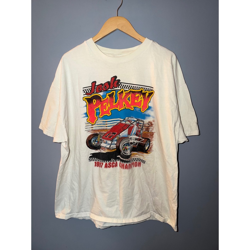 Vintage 1997 Josh Pelkey ASCA Champion Racing T-Shirt Hanes Beefy-T XXL‎ White